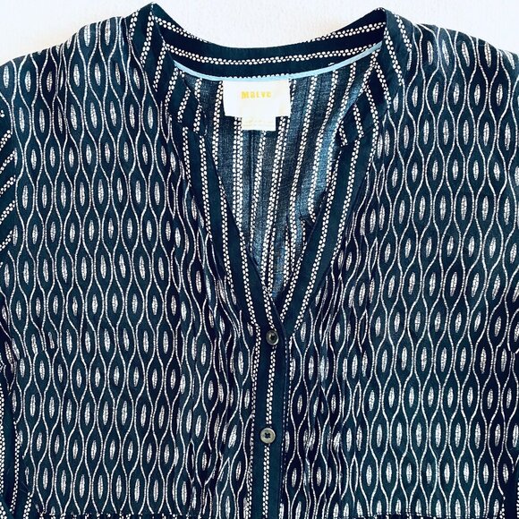 Anthropologie Maeve Calia black & white tunic top Womens 2 petite feminine flowy - Picture 4 of 13